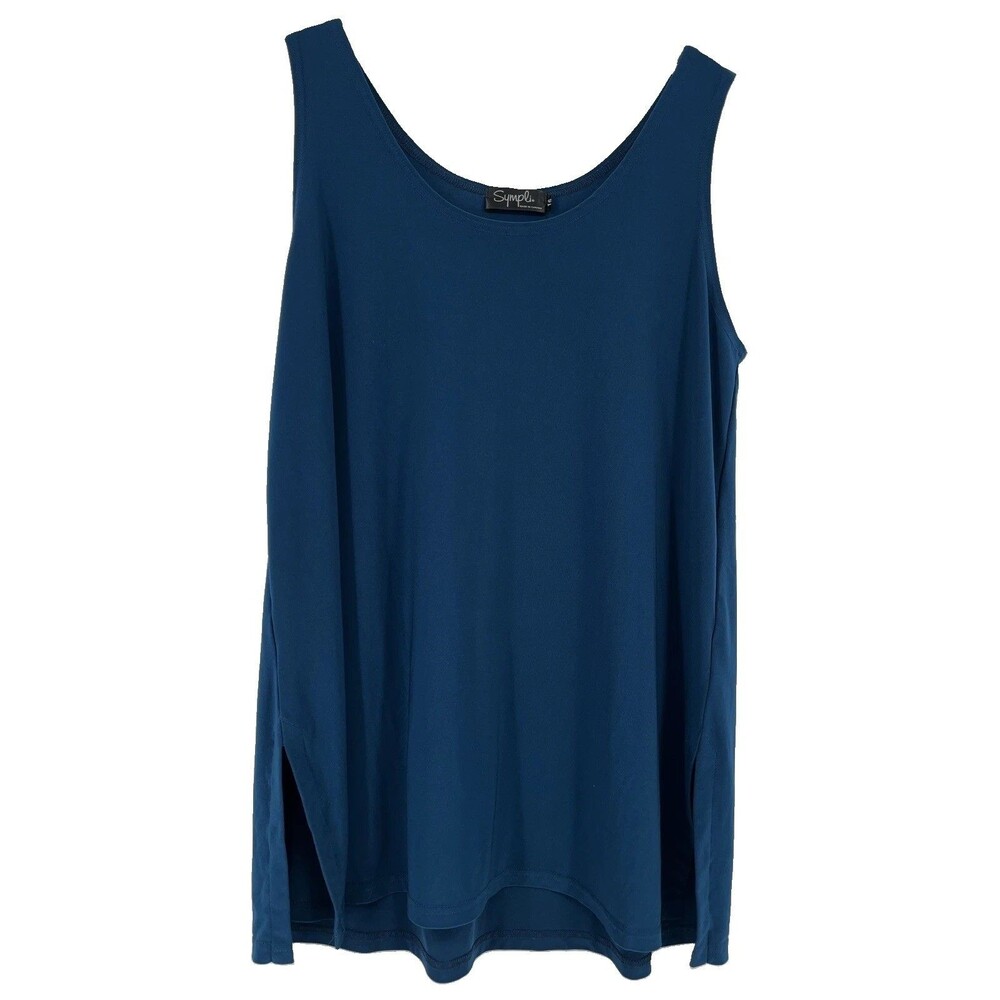 Sympli Womens Teal Sleeveless Scoop Neck A-Line Jersey Top Size 16 Lagenlook